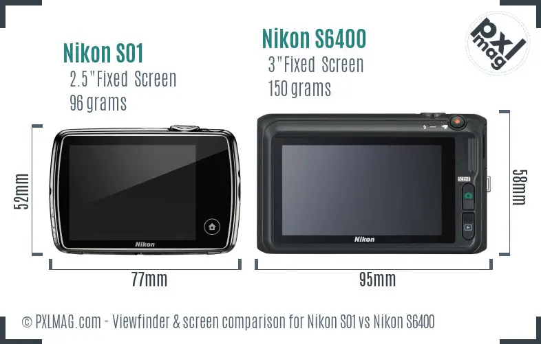 Nikon S01 vs Nikon S6400 Screen and Viewfinder comparison