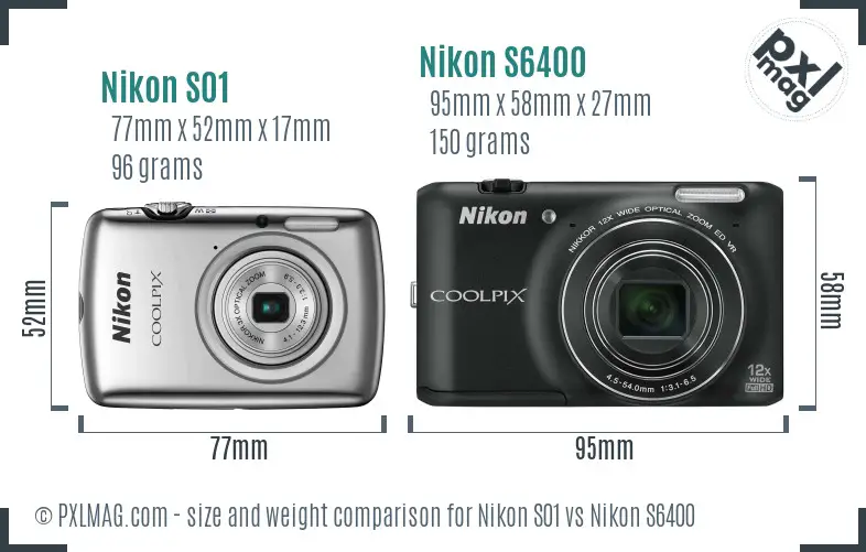 Nikon S01 vs Nikon S6400 size comparison