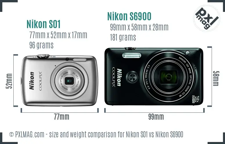 Nikon S01 vs Nikon S6900 size comparison