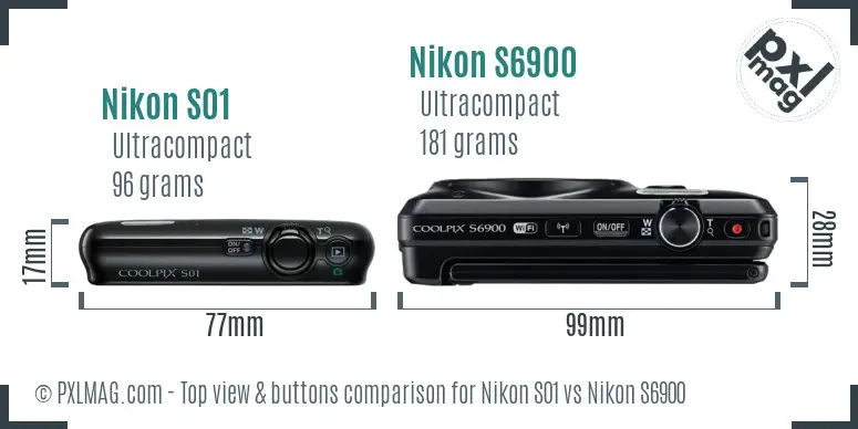 Nikon S01 vs Nikon S6900 top view buttons comparison