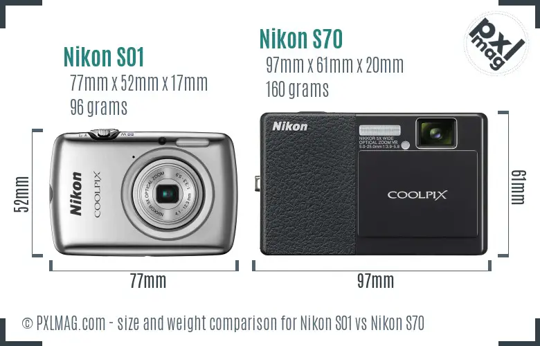 Nikon S01 vs Nikon S70 size comparison