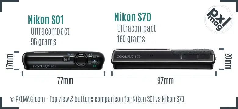 Nikon S01 vs Nikon S70 top view buttons comparison