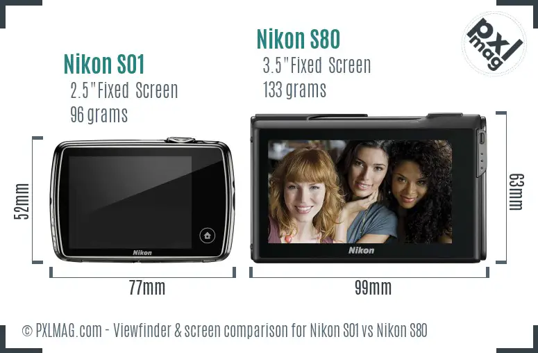 Nikon S01 vs Nikon S80 Screen and Viewfinder comparison