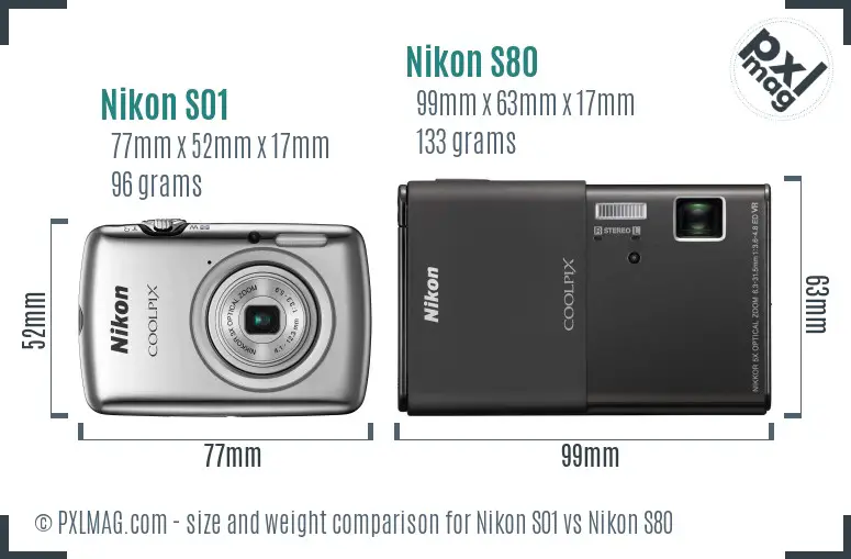 Nikon S01 vs Nikon S80 size comparison