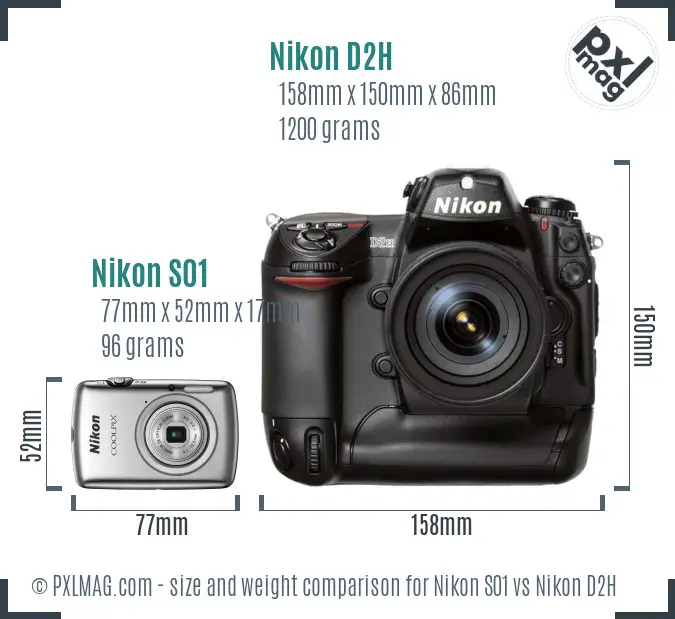 Nikon S01 vs Nikon D2H size comparison