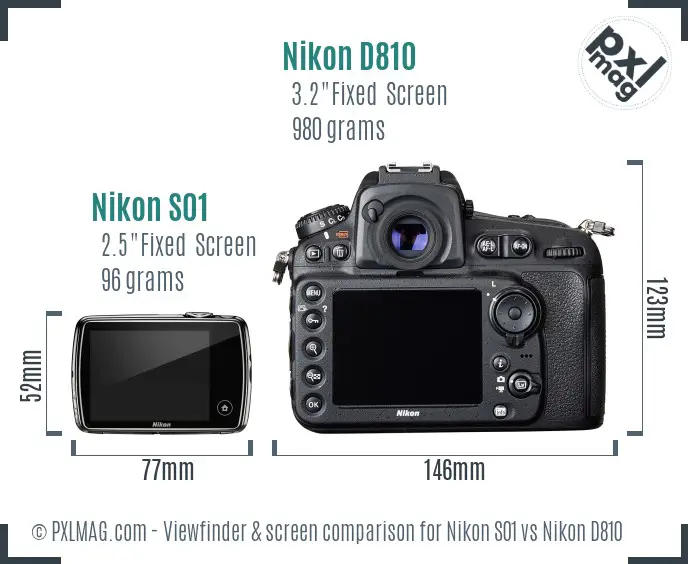 Nikon S01 vs Nikon D810 Screen and Viewfinder comparison