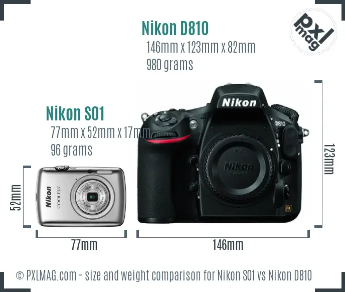 Nikon S01 vs Nikon D810 size comparison
