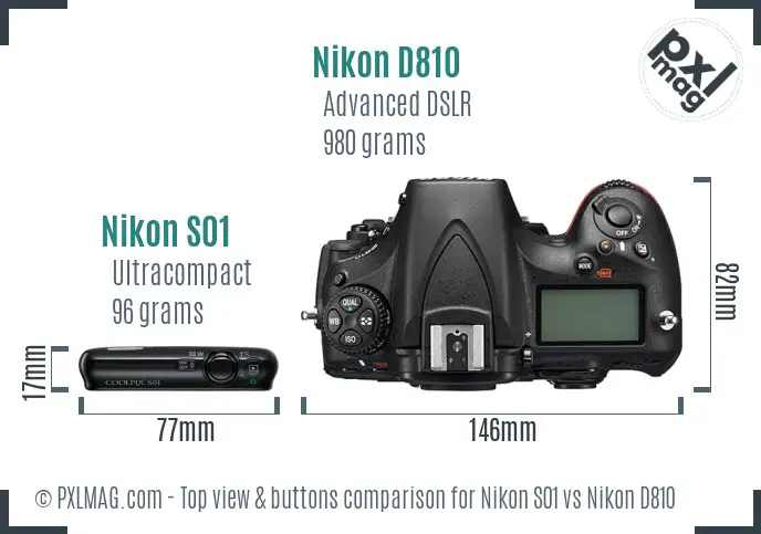 Nikon S01 vs Nikon D810 top view buttons comparison