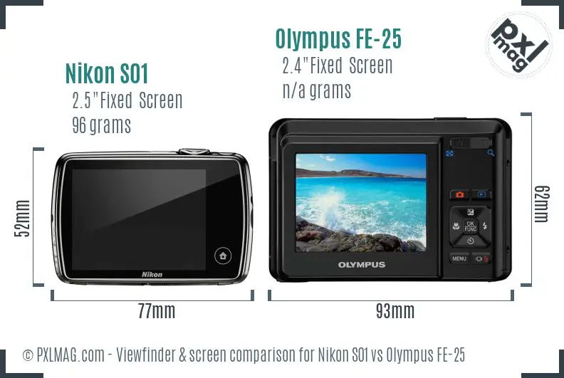 Nikon S01 vs Olympus FE-25 Screen and Viewfinder comparison