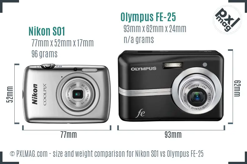 Nikon S01 vs Olympus FE-25 size comparison