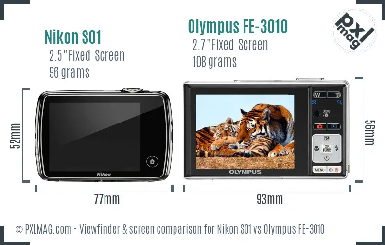 Nikon S01 vs Olympus FE-3010 Screen and Viewfinder comparison