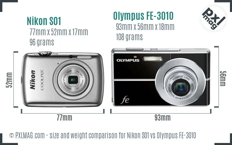 Nikon S01 vs Olympus FE-3010 size comparison