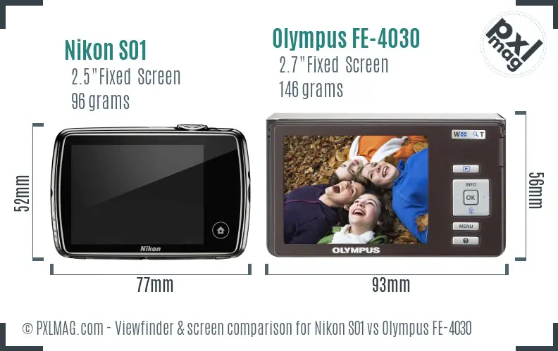 Nikon S01 vs Olympus FE-4030 Screen and Viewfinder comparison