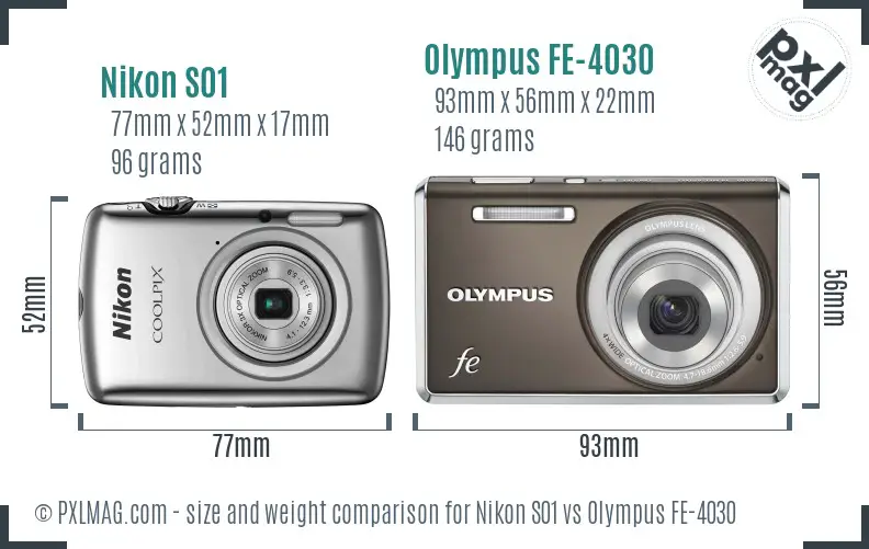 Nikon S01 vs Olympus FE-4030 size comparison