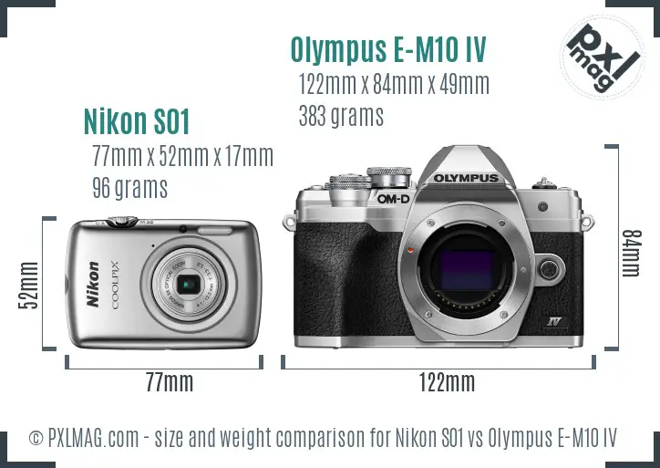 Nikon S01 vs Olympus E-M10 IV size comparison