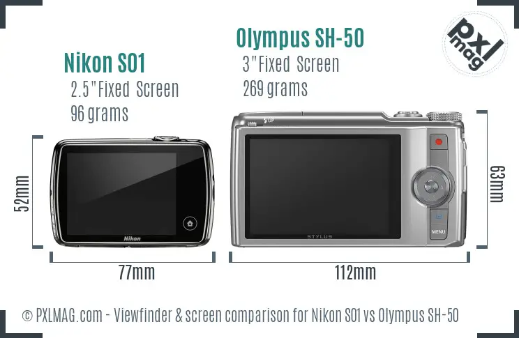 Nikon S01 vs Olympus SH-50 Screen and Viewfinder comparison