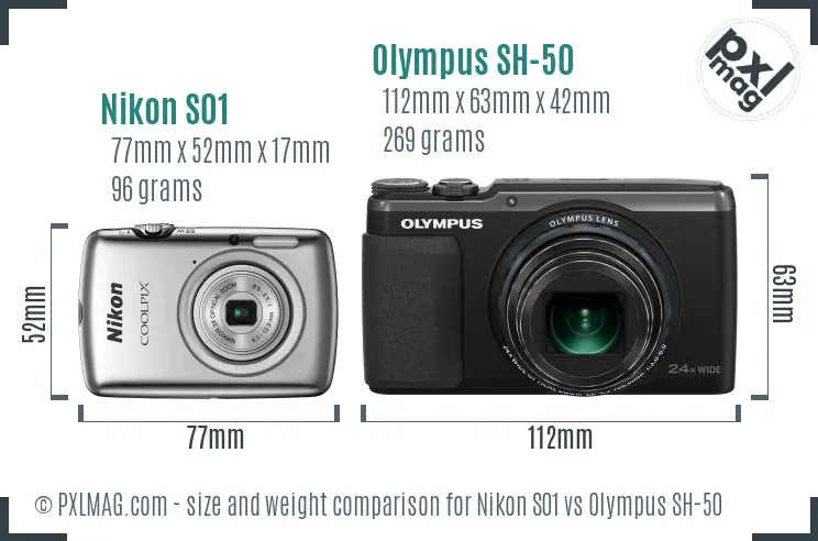 Nikon S01 vs Olympus SH-50 size comparison