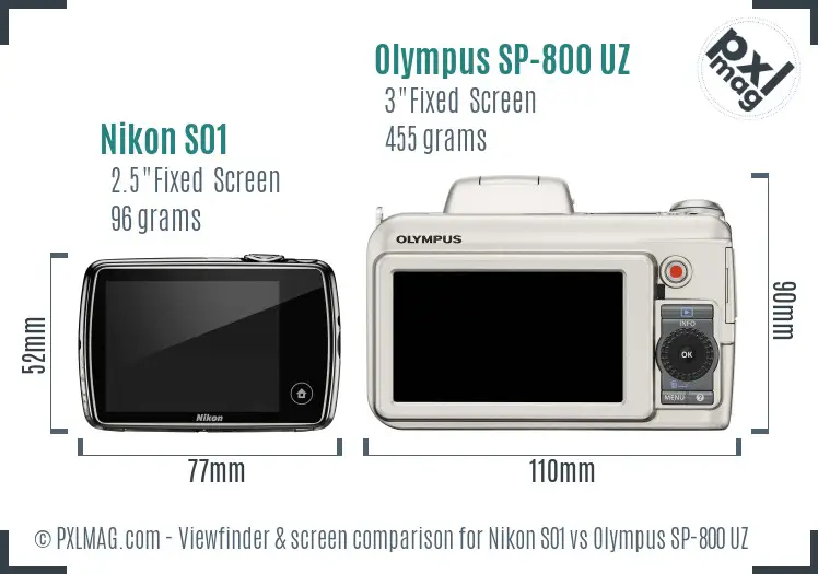 Nikon S01 vs Olympus SP-800 UZ Screen and Viewfinder comparison