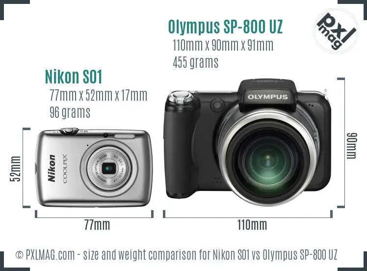 Nikon S01 vs Olympus SP-800 UZ size comparison