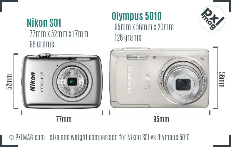 Nikon S01 vs Olympus 5010 size comparison