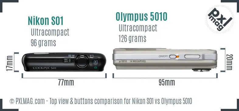 Nikon S01 vs Olympus 5010 top view buttons comparison