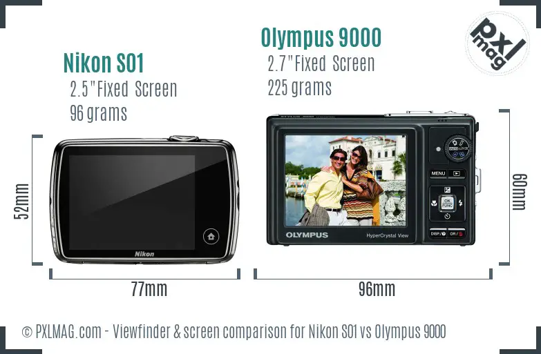 Nikon S01 vs Olympus 9000 Screen and Viewfinder comparison