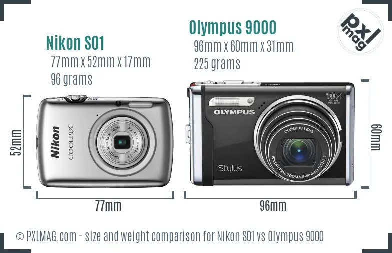 Nikon S01 vs Olympus 9000 size comparison