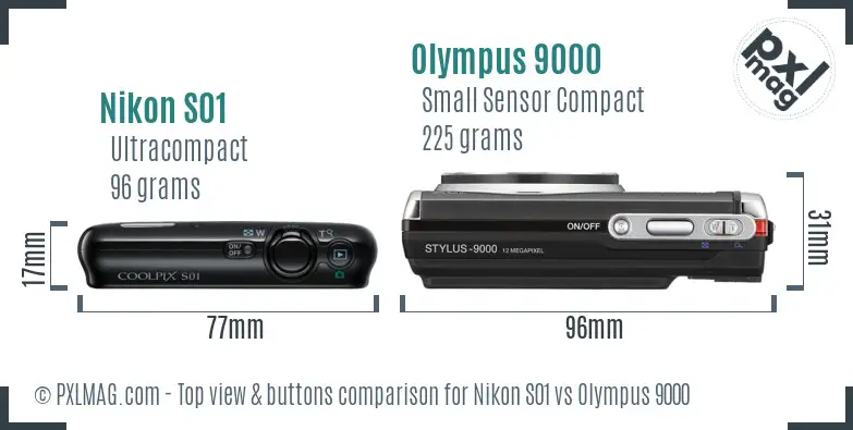 Nikon S01 vs Olympus 9000 top view buttons comparison