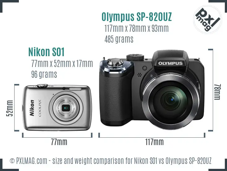 Nikon S01 vs Olympus SP-820UZ size comparison