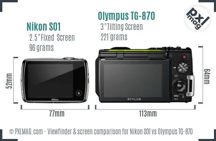 Nikon S01 vs Olympus TG-870 Screen and Viewfinder comparison