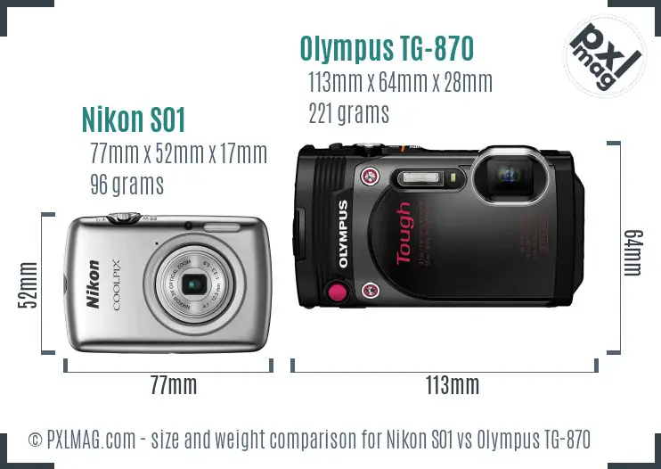 Nikon S01 vs Olympus TG-870 size comparison