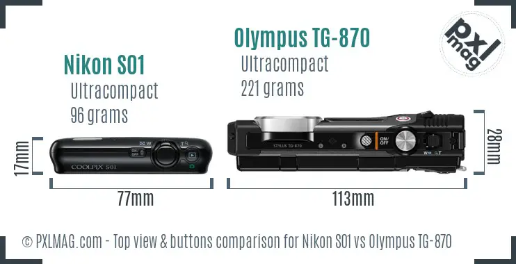 Nikon S01 vs Olympus TG-870 top view buttons comparison