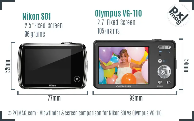 Nikon S01 vs Olympus VG-110 Screen and Viewfinder comparison