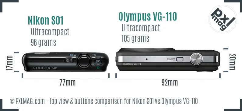 Nikon S01 vs Olympus VG-110 top view buttons comparison
