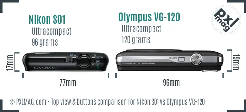 Nikon S01 vs Olympus VG-120 top view buttons comparison
