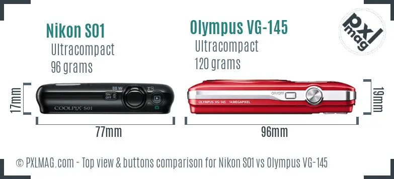 Nikon S01 vs Olympus VG-145 top view buttons comparison