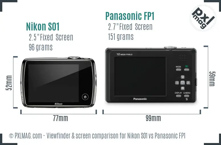 Nikon S01 vs Panasonic FP1 Screen and Viewfinder comparison