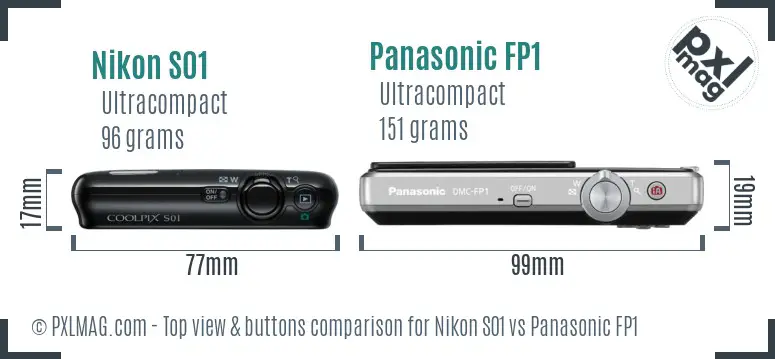 Nikon S01 vs Panasonic FP1 top view buttons comparison