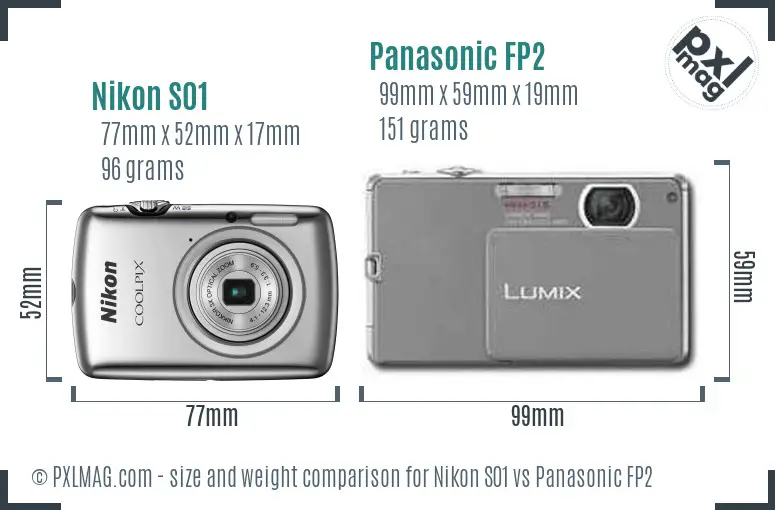 Nikon S01 vs Panasonic FP2 size comparison