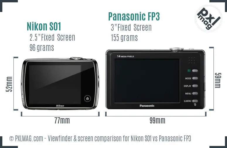 Nikon S01 vs Panasonic FP3 Screen and Viewfinder comparison