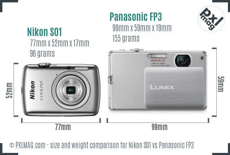 Nikon S01 vs Panasonic FP3 size comparison