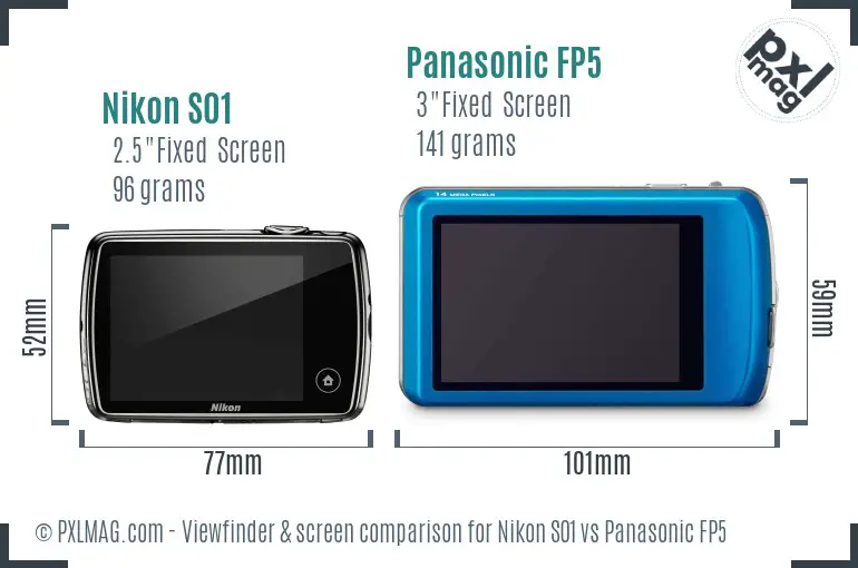 Nikon S01 vs Panasonic FP5 Screen and Viewfinder comparison