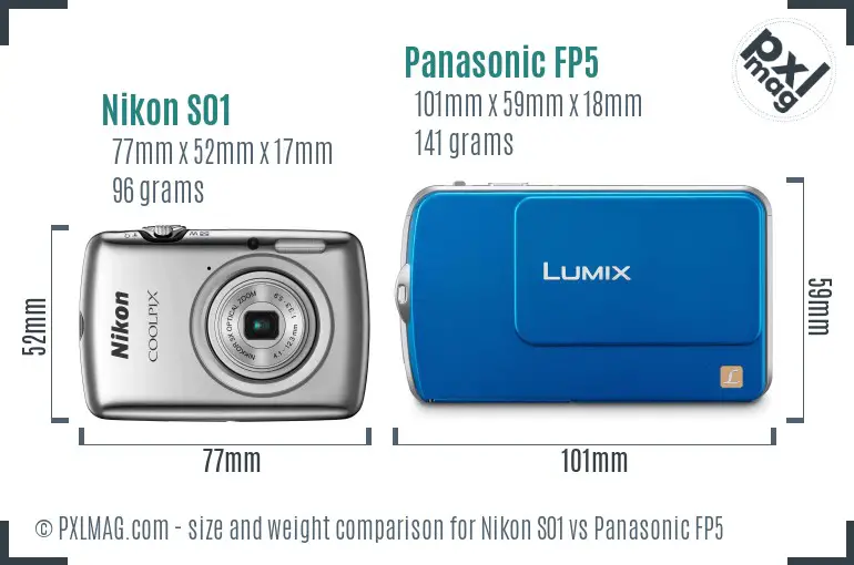 Nikon S01 vs Panasonic FP5 size comparison
