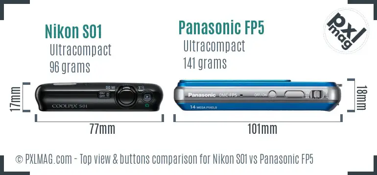 Nikon S01 vs Panasonic FP5 top view buttons comparison