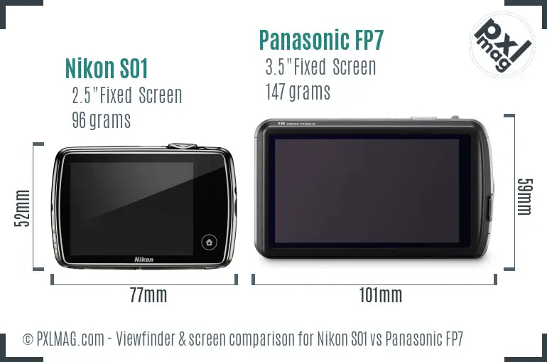 Nikon S01 vs Panasonic FP7 Screen and Viewfinder comparison