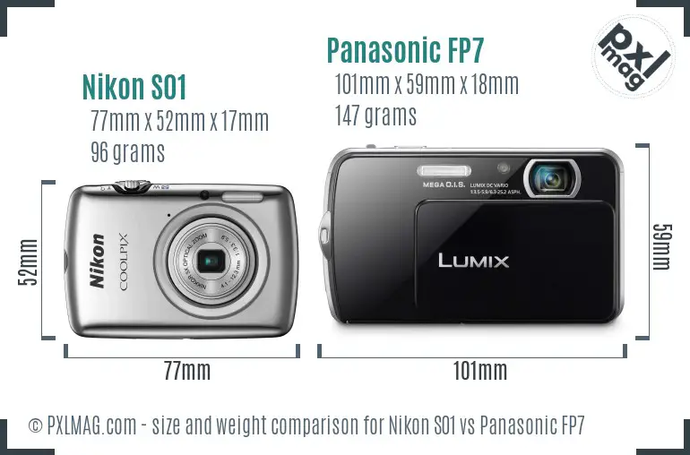 Nikon S01 vs Panasonic FP7 size comparison