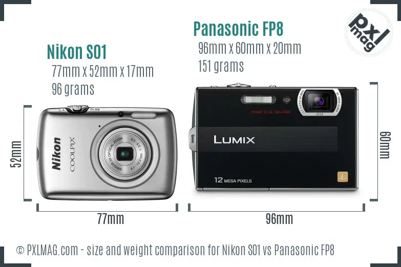Nikon S01 vs Panasonic FP8 size comparison