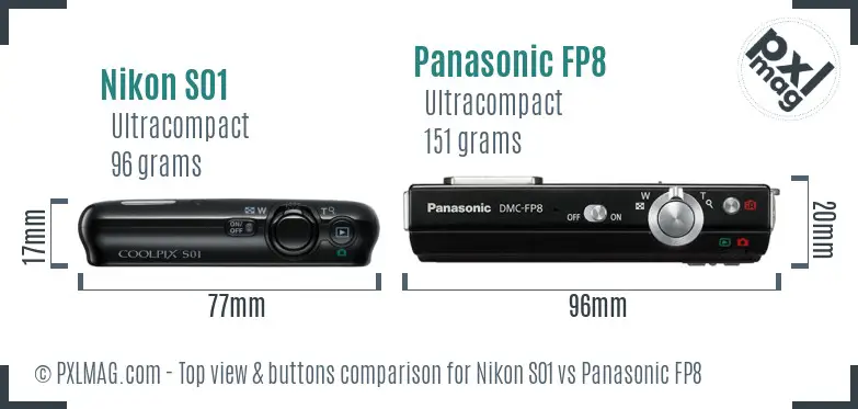 Nikon S01 vs Panasonic FP8 top view buttons comparison