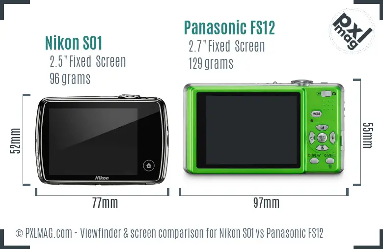 Nikon S01 vs Panasonic FS12 Screen and Viewfinder comparison