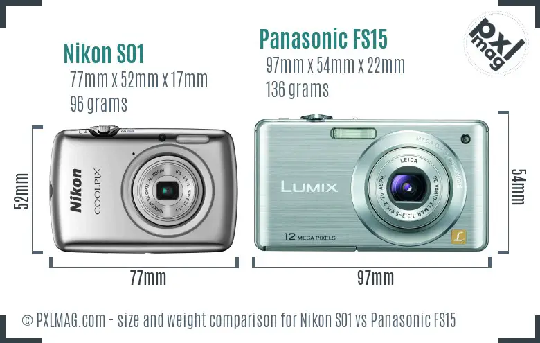 Nikon S01 vs Panasonic FS15 size comparison Nikon S01 vs Panasonic FS15 size comparison